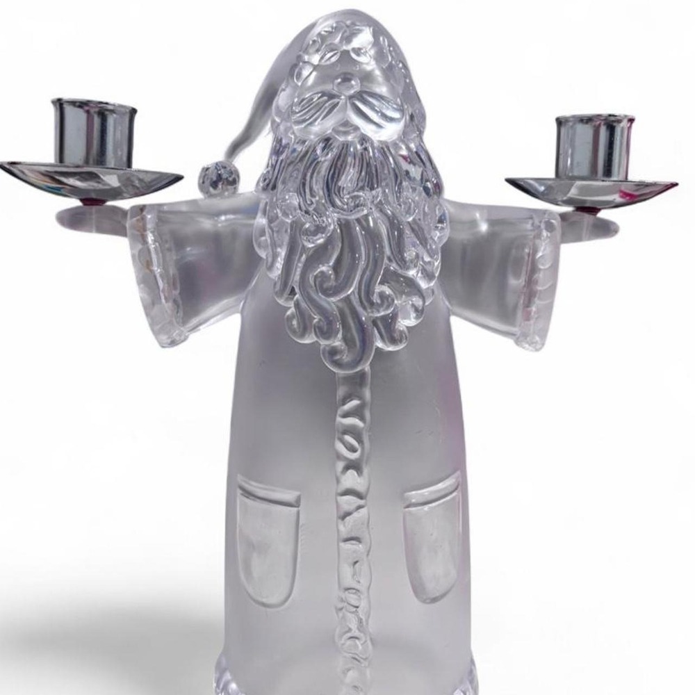 Vintage Frosted Crystal Santa Claus Double Taper Candle Holder